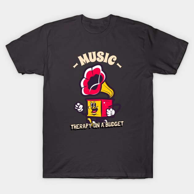 Music- Therapy on a Budget Funny T-Shirt by DC Bell Design